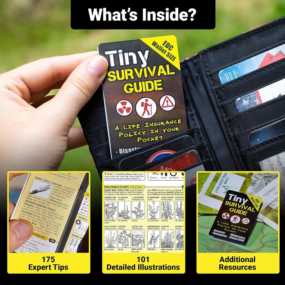 Tiny Survival Guide | Waterproof EDC Pocket Emergency Handbook Bug Out Bag