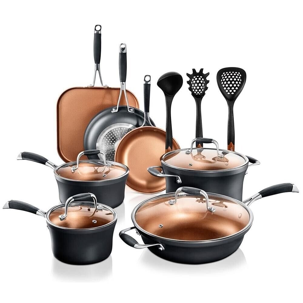 NutriChef 14-pcs Non-Stick Luxurious Stackable Cookware Set PFOA/PFOS FREE