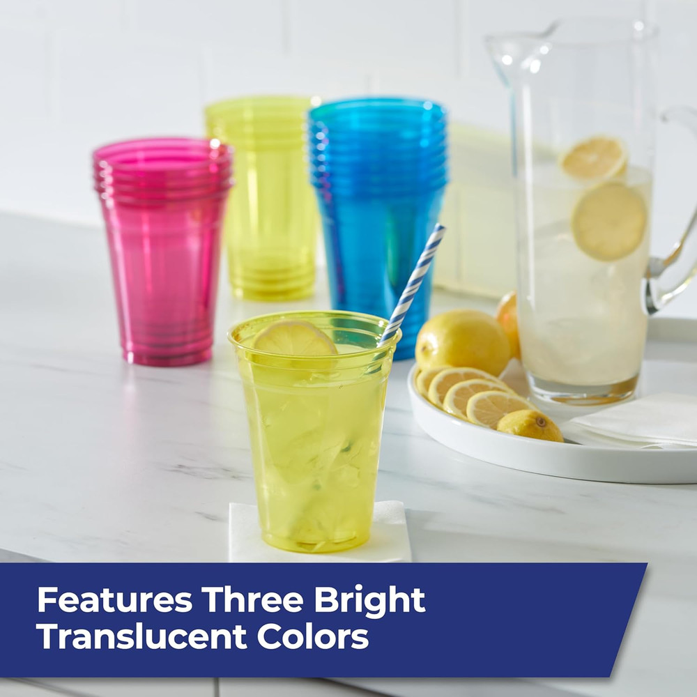 Tinted Plastic Cups, 18 Ounce, 54 Count