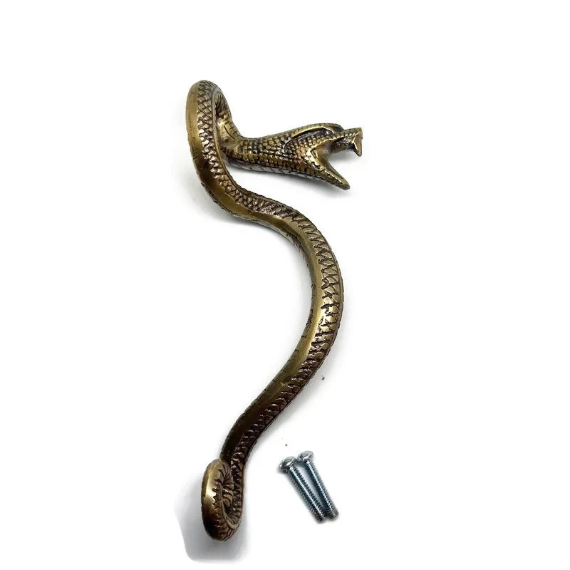 2 Heavy Curly Snake Solid Brass Door Handles 7" (18cm) Handmade Antique Pull Set