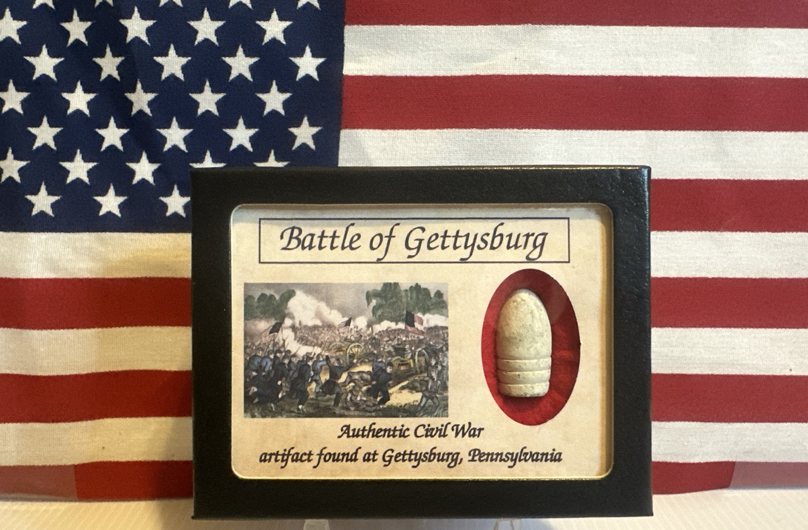 Dropped Civil War Bullet from Gettysburg in Matted COLOR Display Case with COA