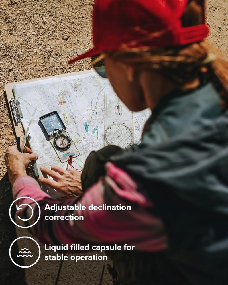 Portable Navigation Compass with Declination Adjustment and Clinometer Features