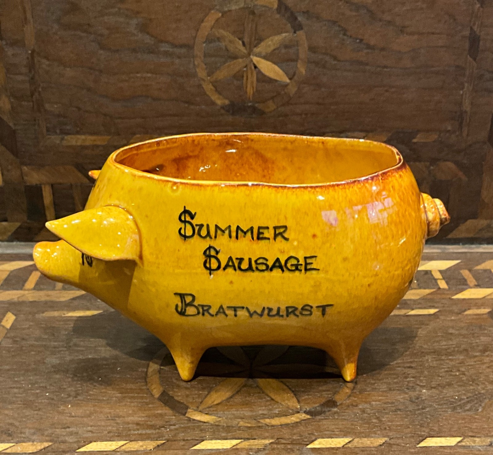 Ceramic Amana Meat Shop Pig Colonies Ham Bacon Bologna RARE planter / bowl ?