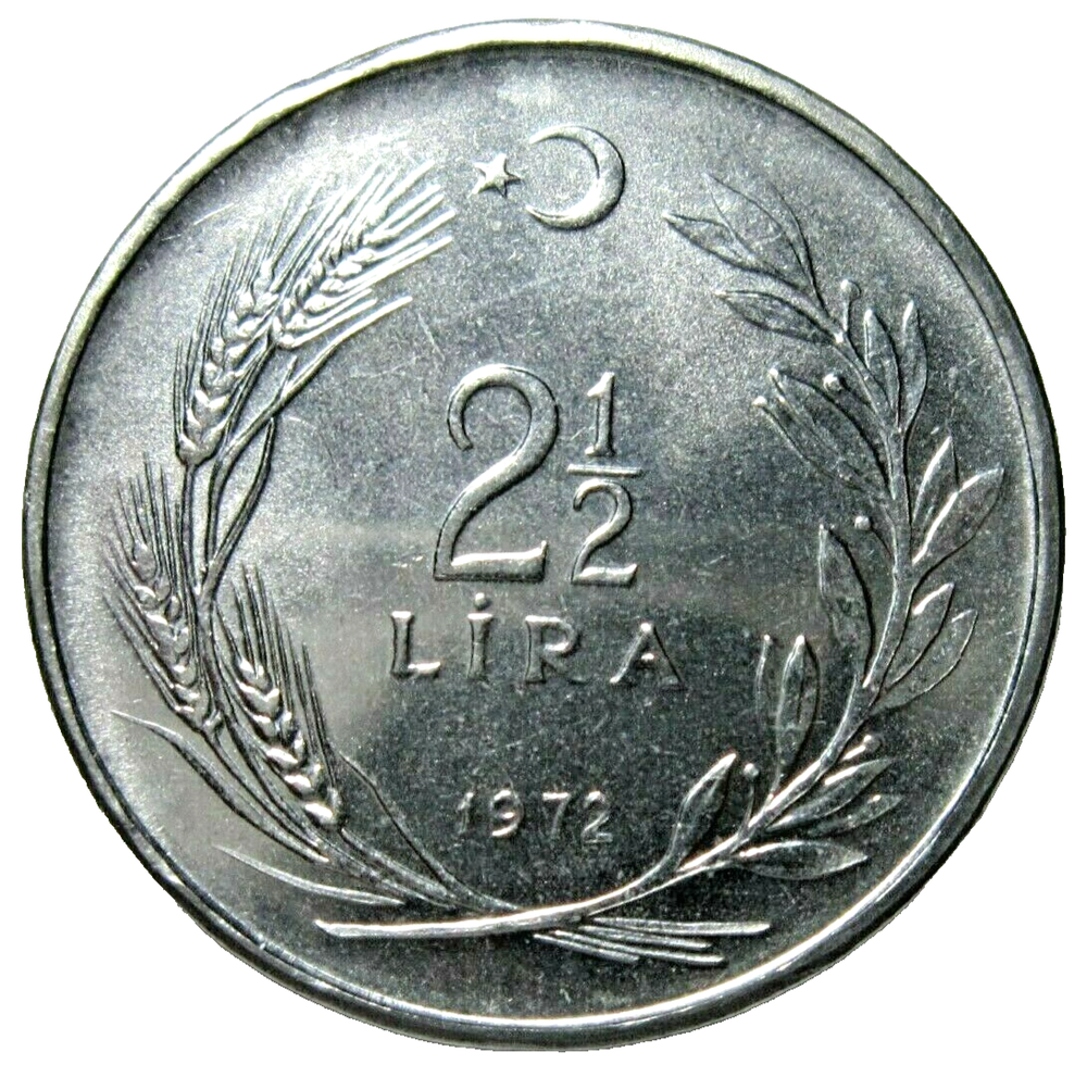 TURKEY. 2-1/2 LIRA, 1972. UNCIRCULATED.