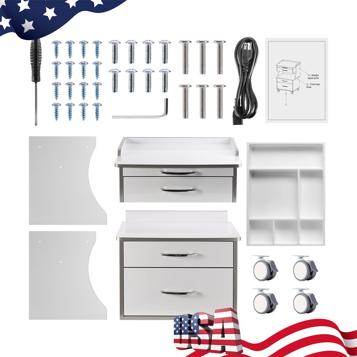 Dental Cart Storage Cabinet 3Drawers Mobile Utility Cart Medical Cabinet Trolley