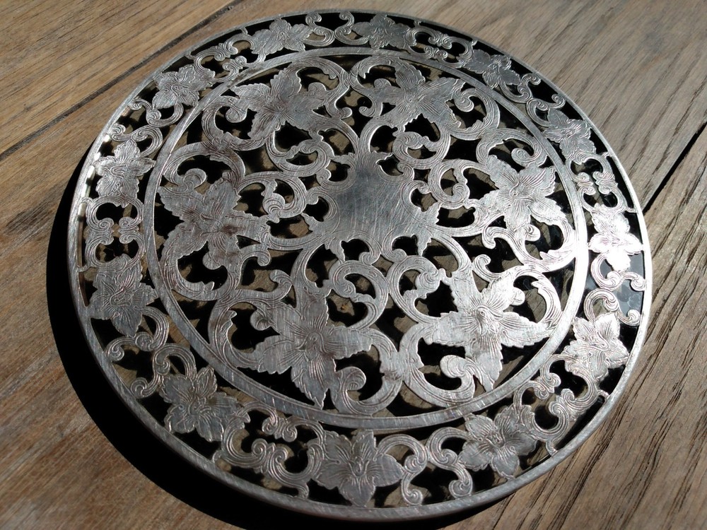 Vintage Webster Co EPCA Filigree Silver Plate Glass Champagne Wine Tea Coaster