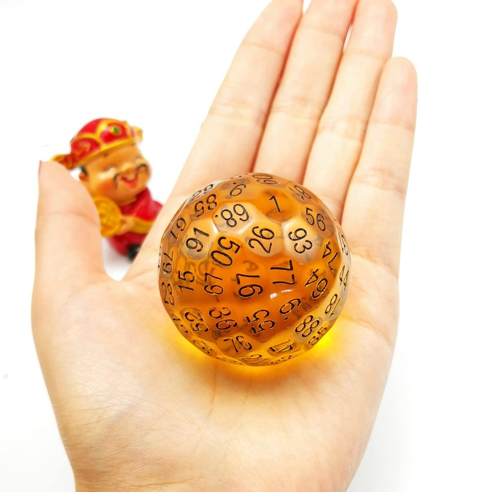 Bescon Translucent Polyhedral 100-Sided Dice, Transparent Amber D100 Cube