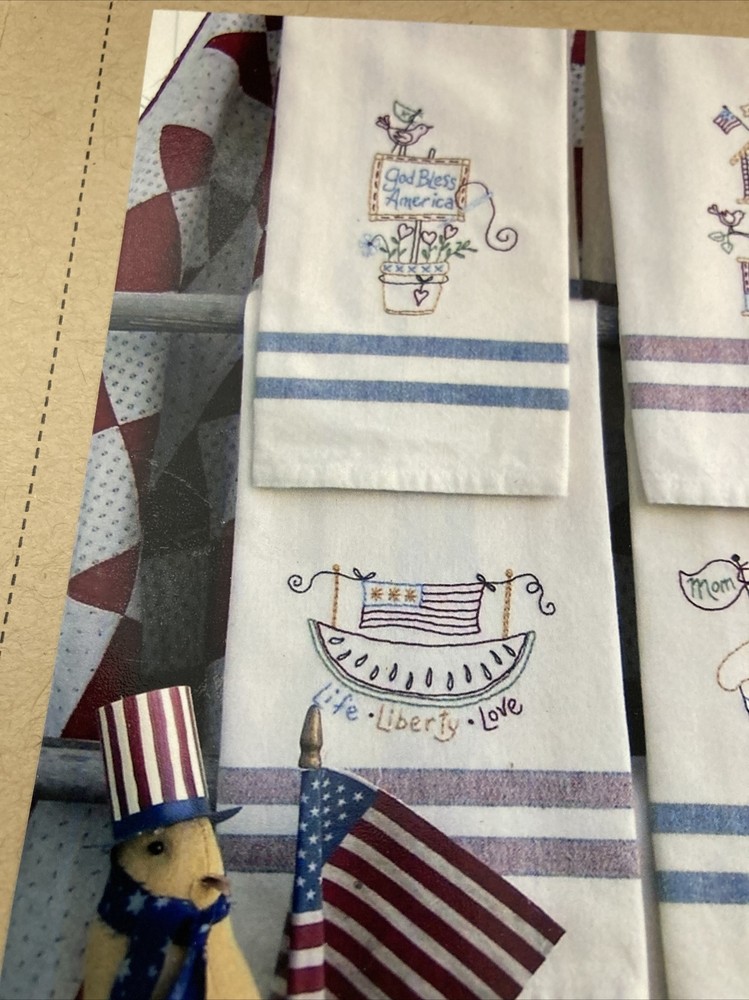 Bird Brain Traceable Embroidery Pattern - Americana Tea Towels used