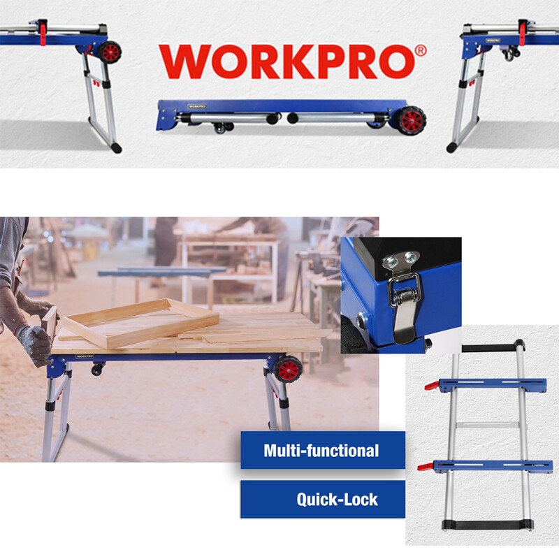 WORKPRO 5-in-1 Workbench Miter Saw Stand Quick Folding Work Table Creeper Dolly
