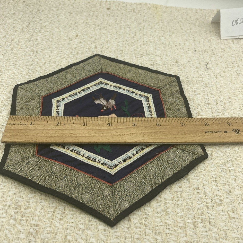 Vintage Chinese silk embroidered hexagonal doily