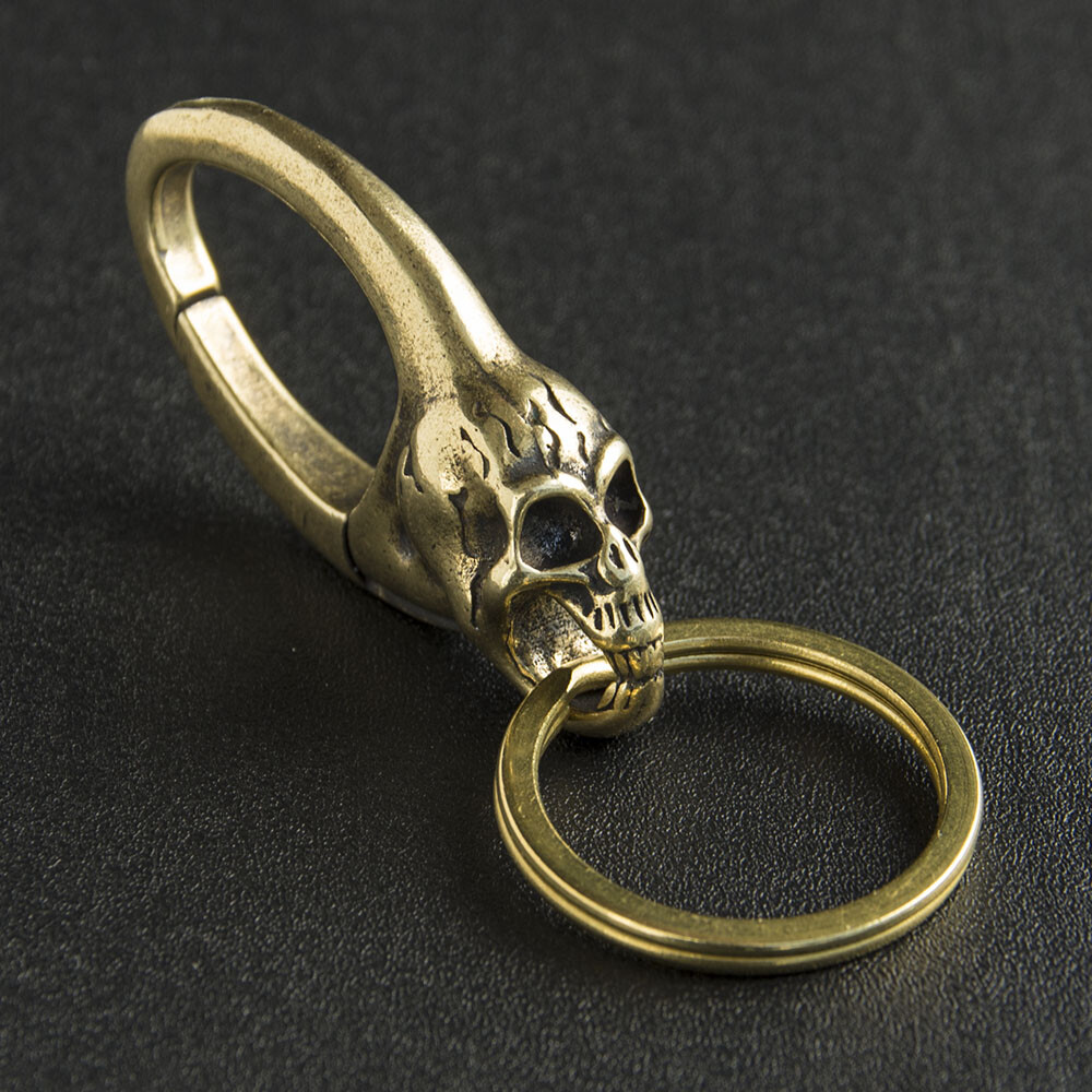 Solid Brass Skull Key Chain Key ring Split Ring Punk Key Clip Key Holder Gifts