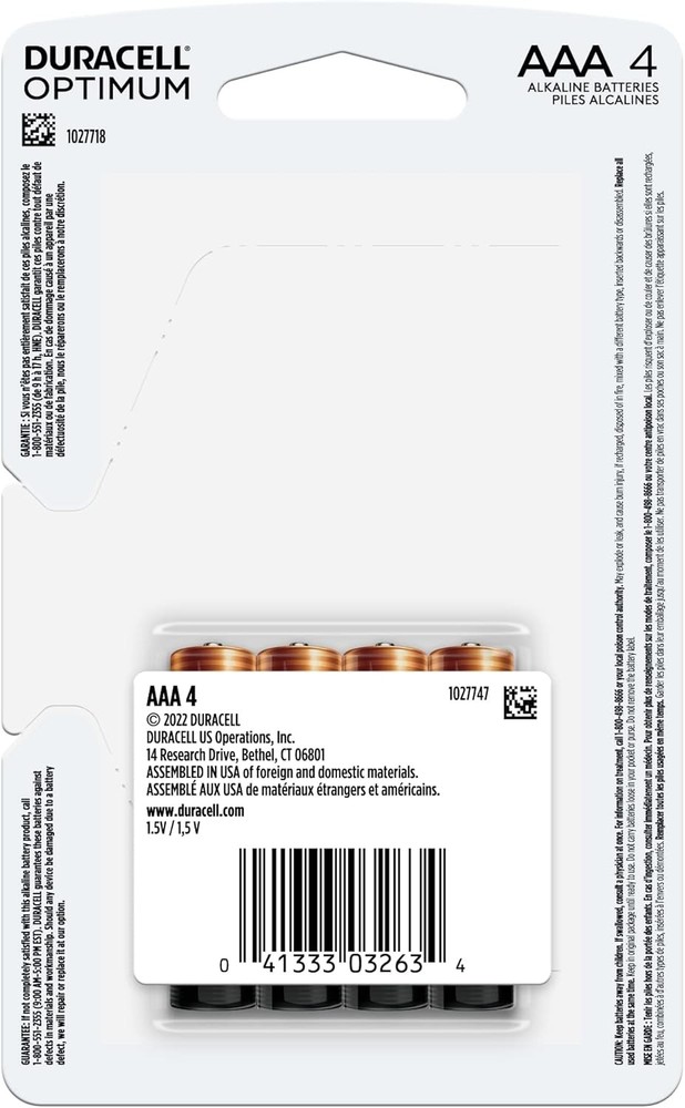 Duracell Optimum AAA Batteries with Power Boost Ingredients, 4 Count one Pack