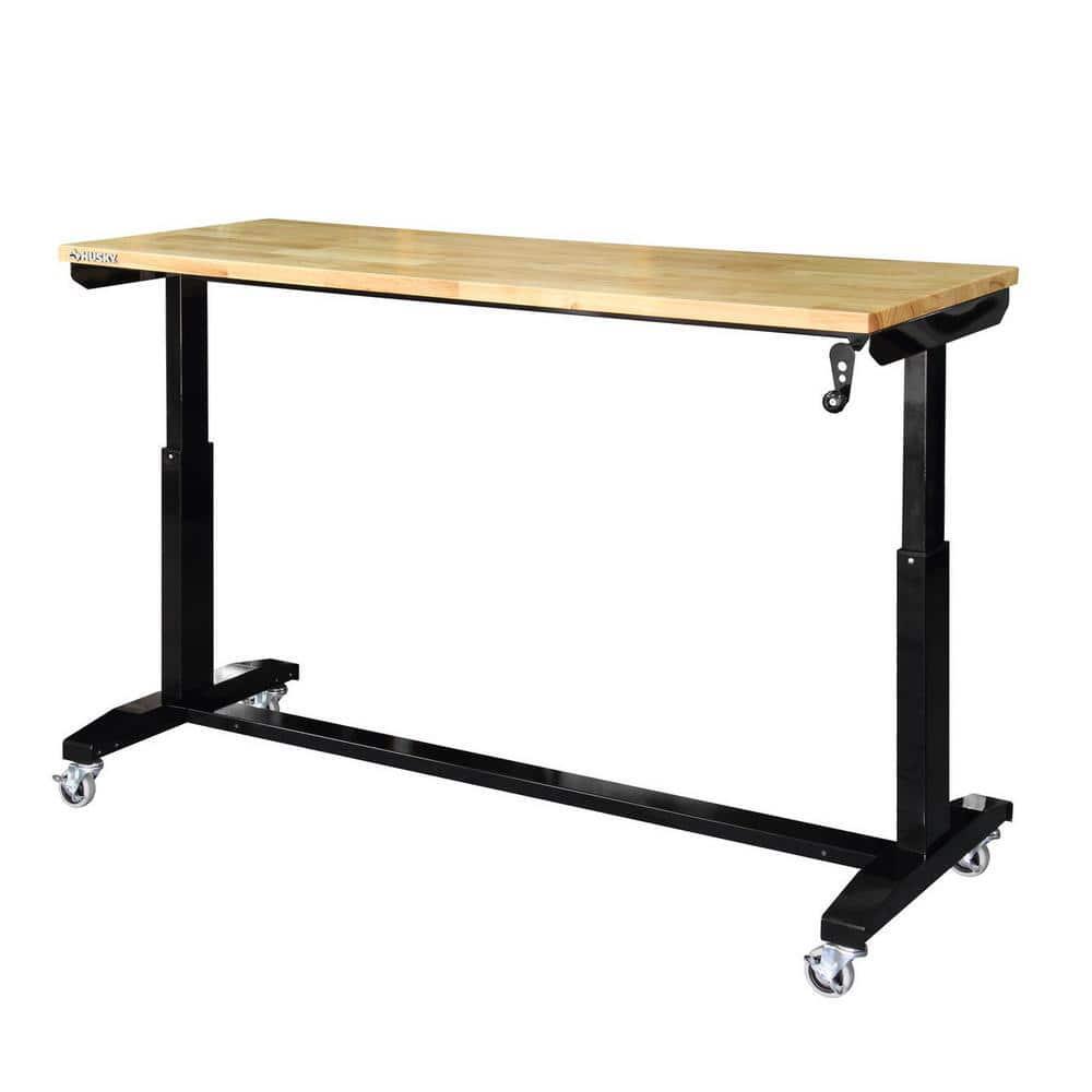 Workbench Table 62 in. W x 24 in. D Adjustable Height Solid Wood Top Black