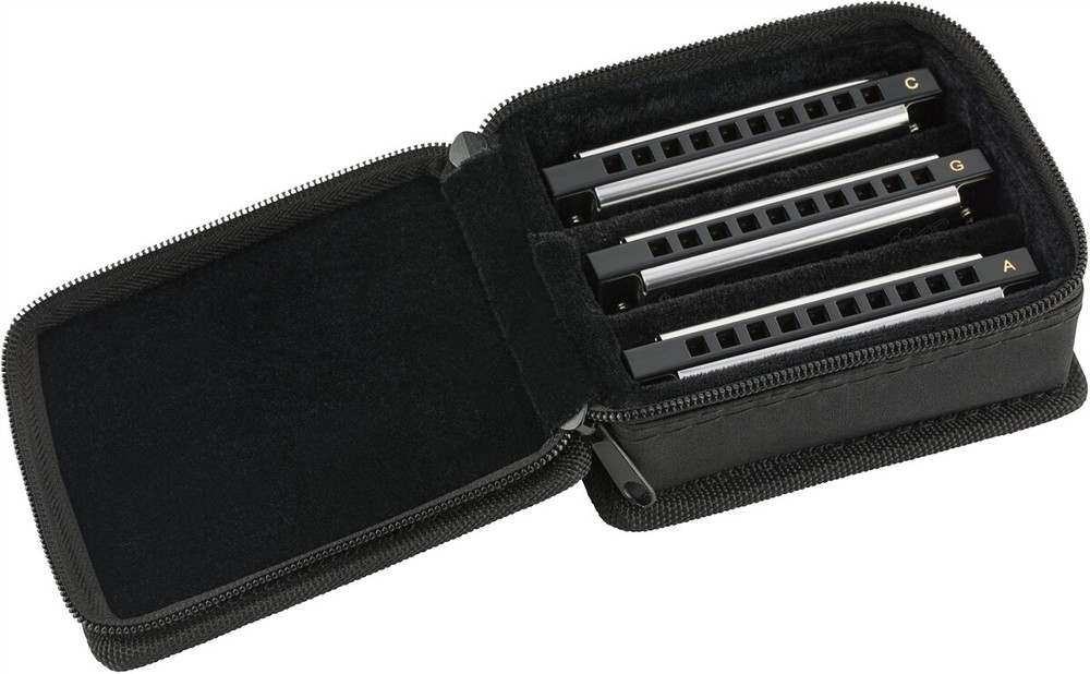 Fender Blues Deluxe Harmonica 3-Pack w/ Case - C, G, A Keys