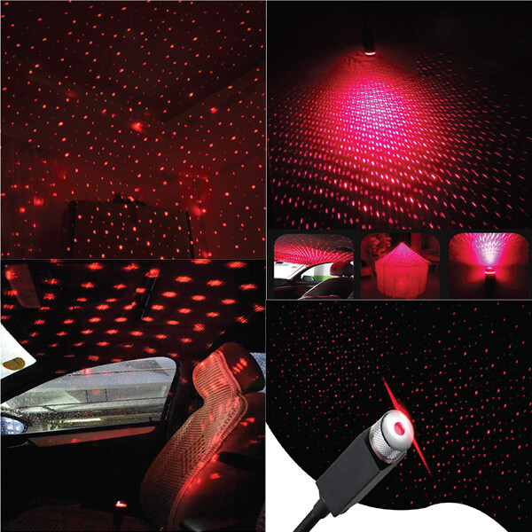 USB Atmosphere Decoration Red Car Interior, Ceiling LED Projector Light