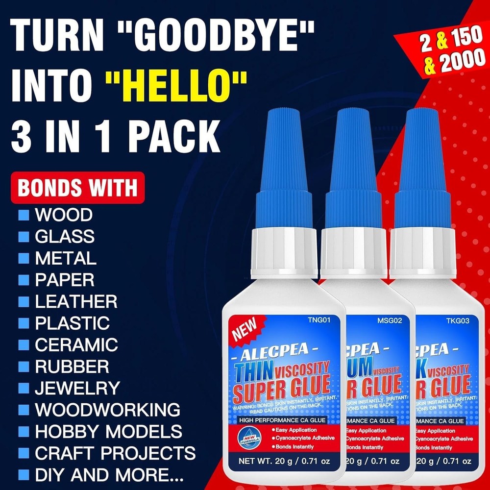 3 Viscosities CA Glue: Thin, Medium & Thick - Perfect for Every Project