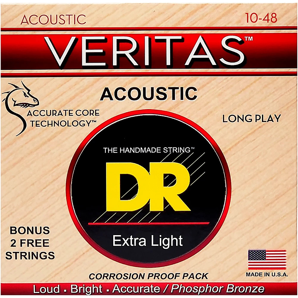 DR Strings Veritas Perfect Pitch Dragon Core Custom Light Acoustic Strings 10-48