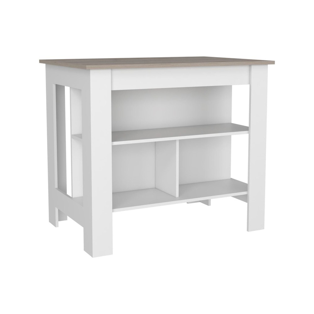 Kitchen Island, Kitchen Table 35" H, Three Open Storage Shelves