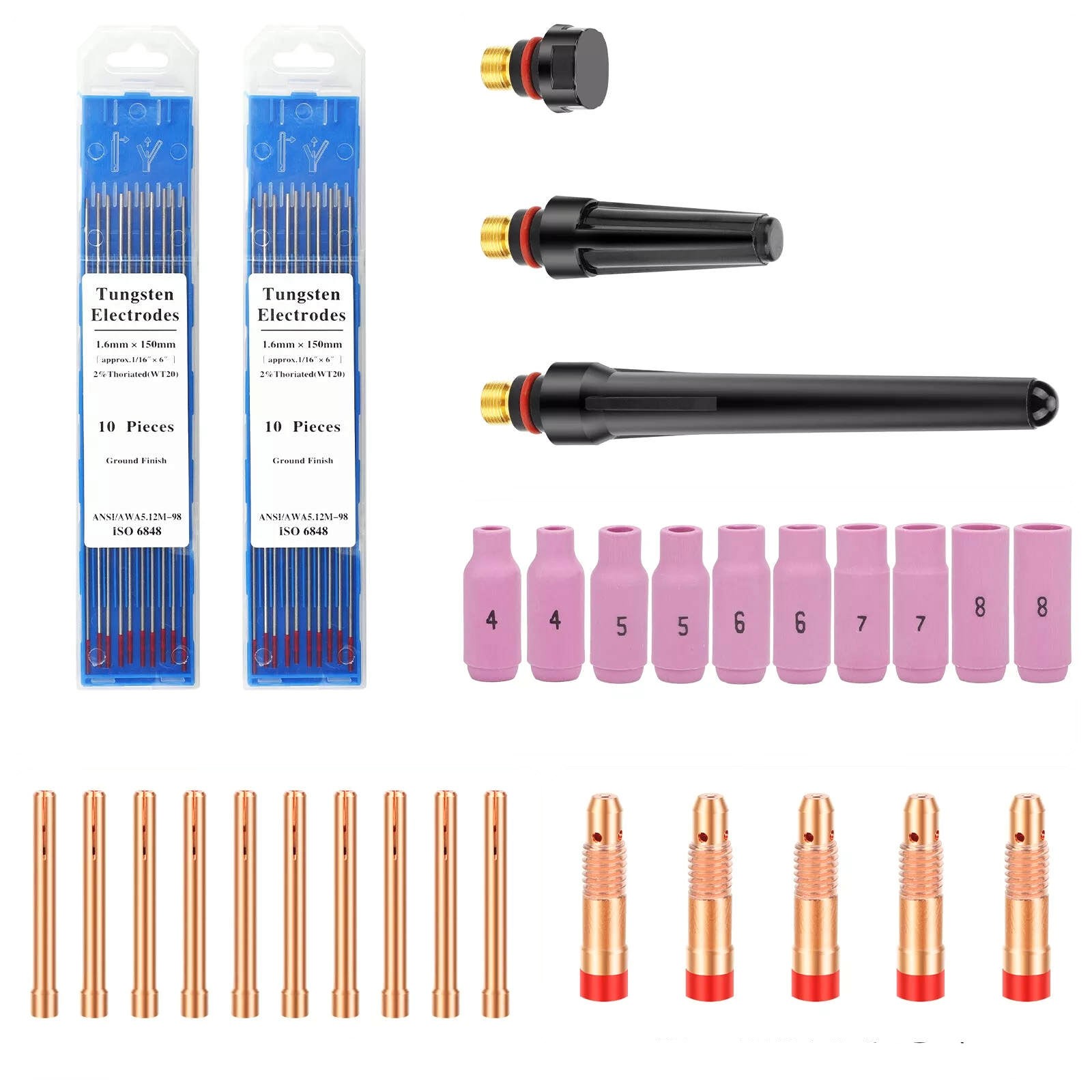 48PCS TIG Welding Torch Accessories Kit Nozzle Collets Body for WP-17/18/26 New