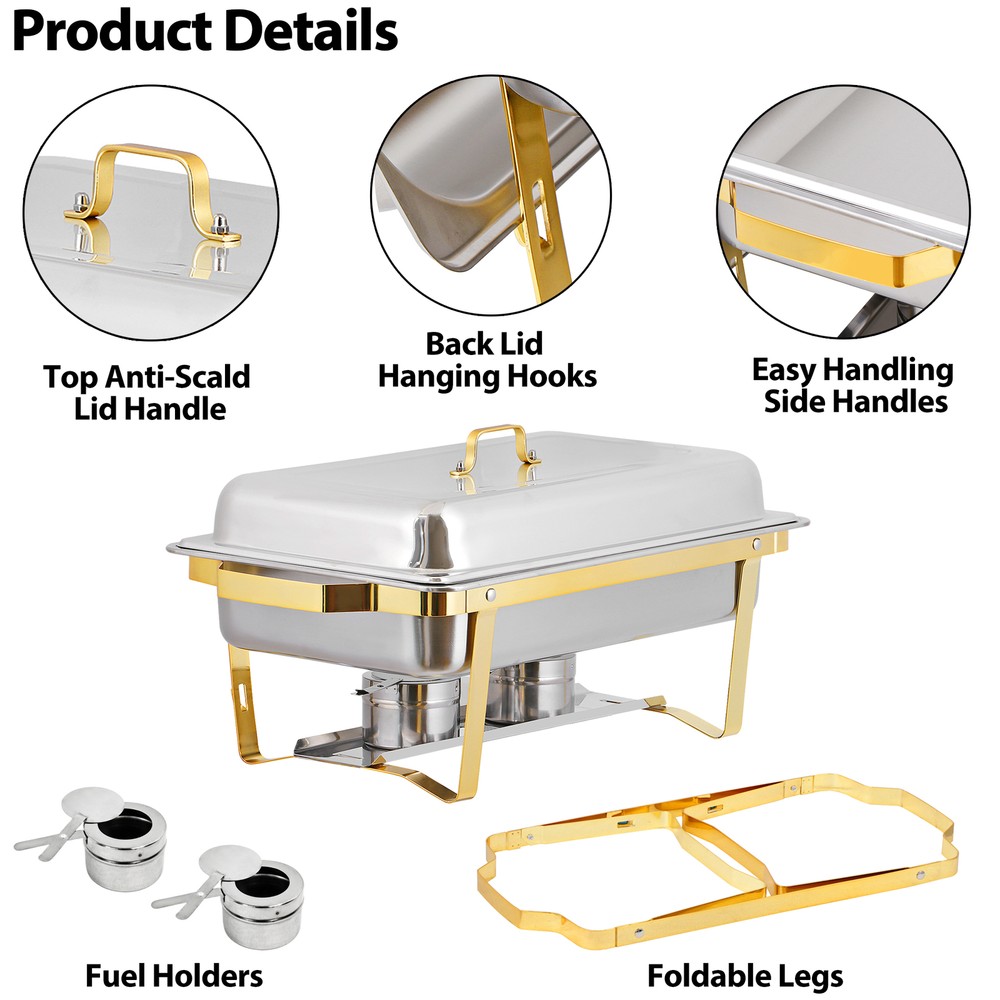 8 Qt 4 Pack Stainless Steel Rectangular Chafing Dishes Buffet Set w/Foldable Leg