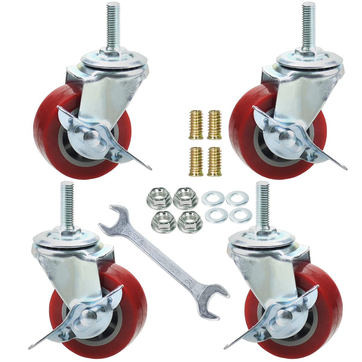 Casters Set of 4 Heavy Duty 2 Inch 200Lbs, Metric M8-1.25×25Mm Swivel Threaded