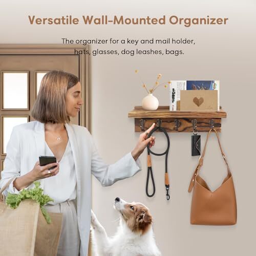 Key and Mail Holder Wall Mounted, Rustic Entryway Rack Organizer, Key, Bag, Mail