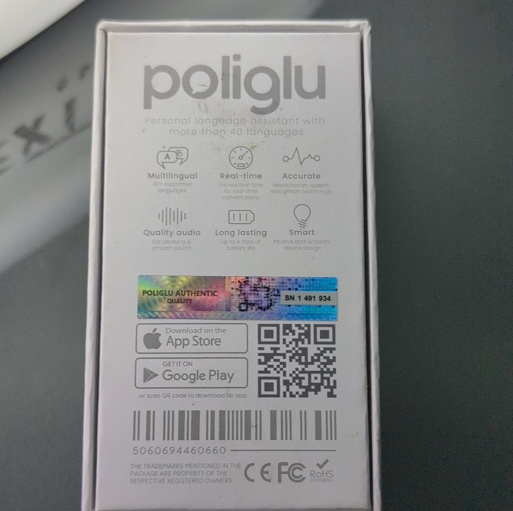 Poliglu Real-Time Multilingual Handheld Translator Bluetooth Long Battery Life