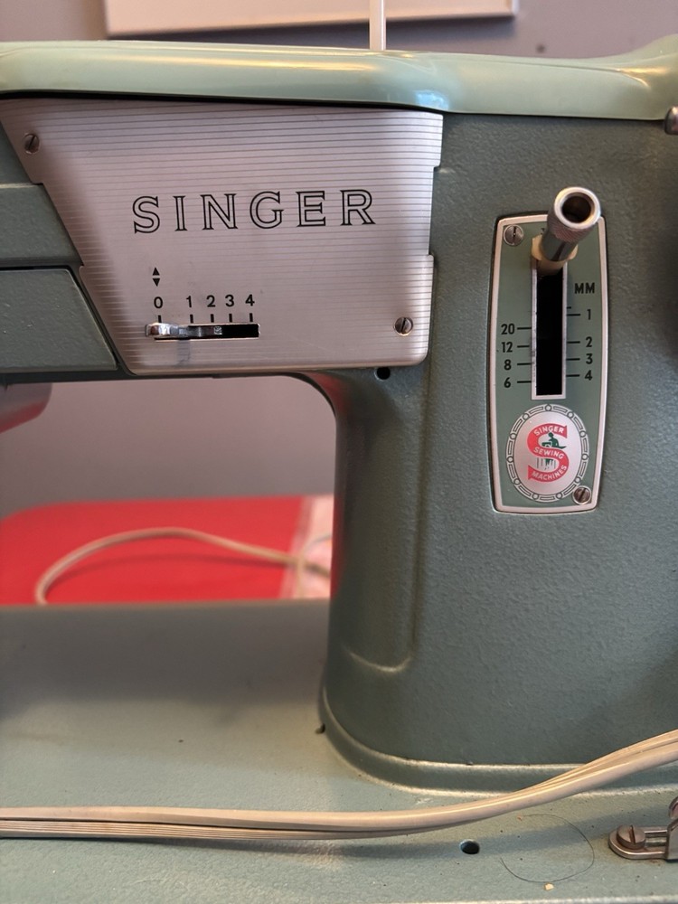 Atomic Age Singer 327k Sewing Machine. Working Order. Seafoam Green with Case