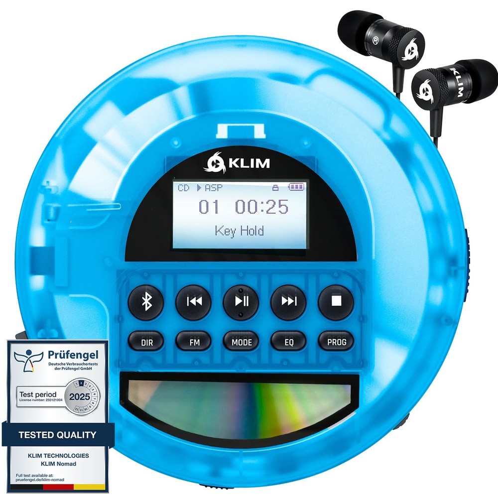 KLIM Nomad Transparent Blue - Portable CD Player Walkman