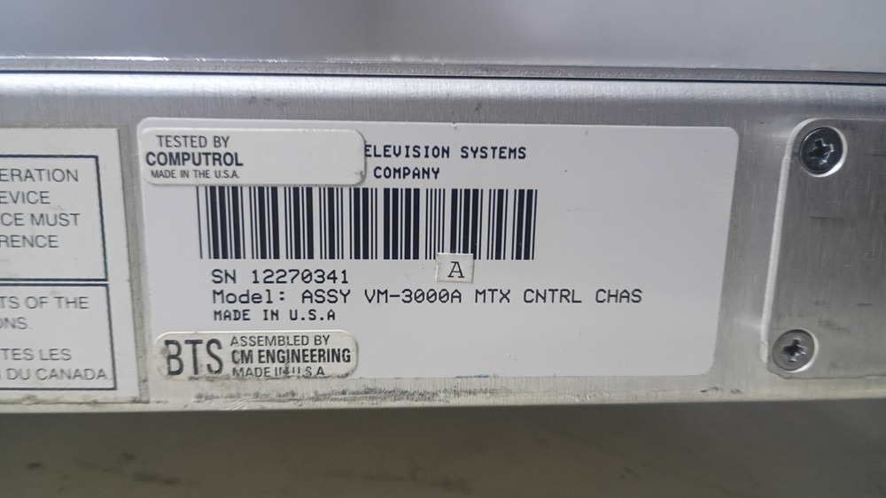 Good Working Philips Broadcast Television Systems VM-3000A MTX Control Chassis