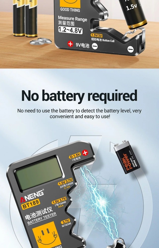 Universal LCD Battery Tester 9V N D C AA AAA Button Cell Detector DIY Gift