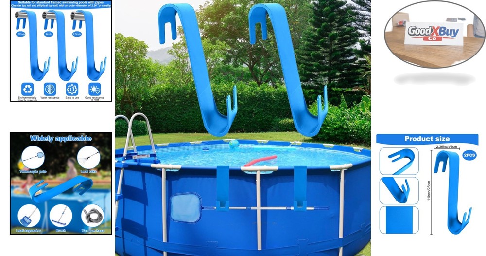2Pcs Pool Skimmer Hooks - Plastic Leaf Rake Hangers for Above Ground Pools - ...
