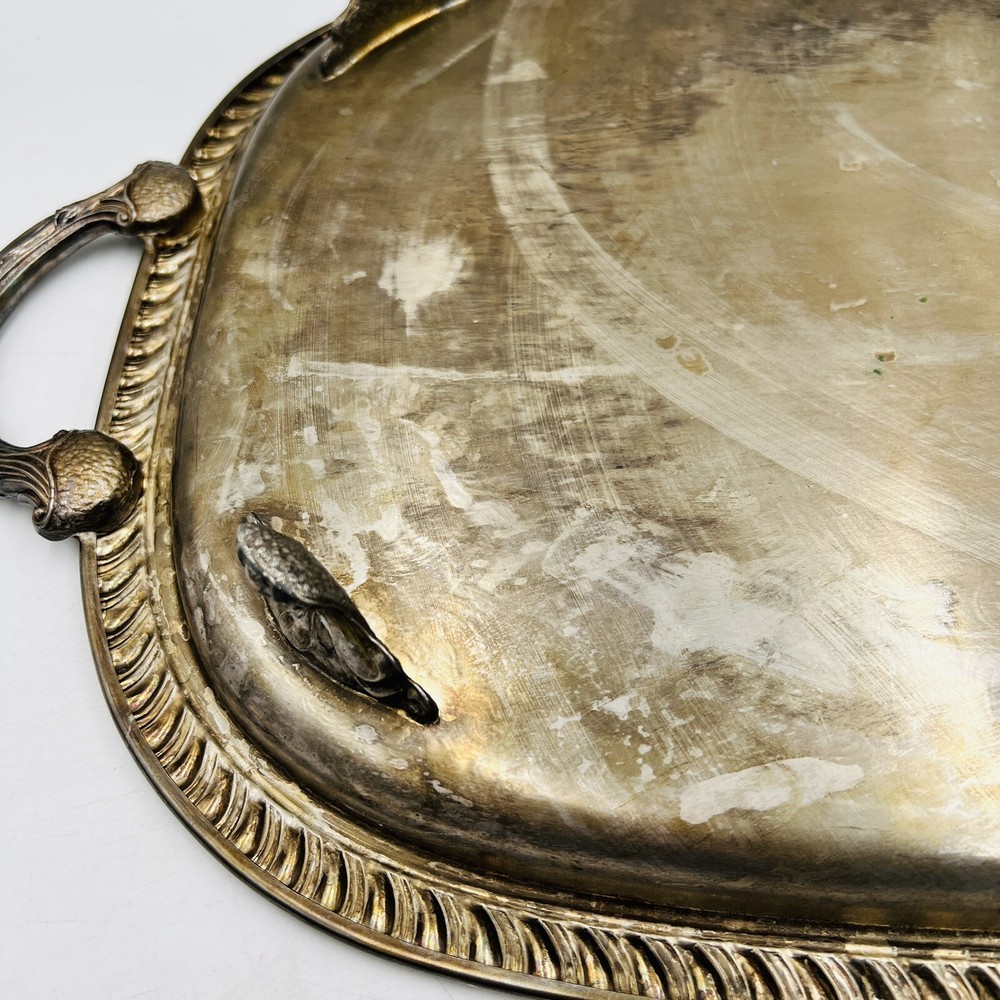 Ornate Silverplate Serving Tray 22x14 Rope Edge