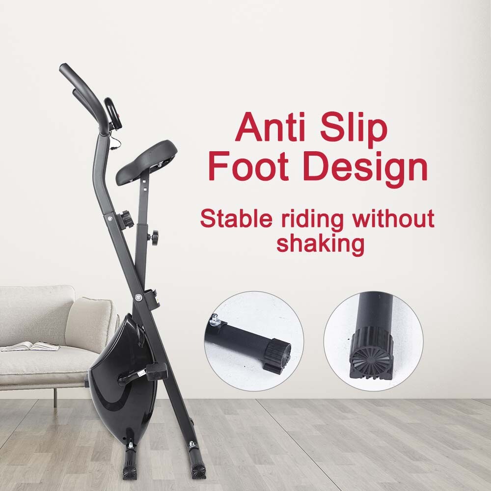 Folding Stationary Cycle Upright Indoor Cycling Exercise Bike with LCD Monitor