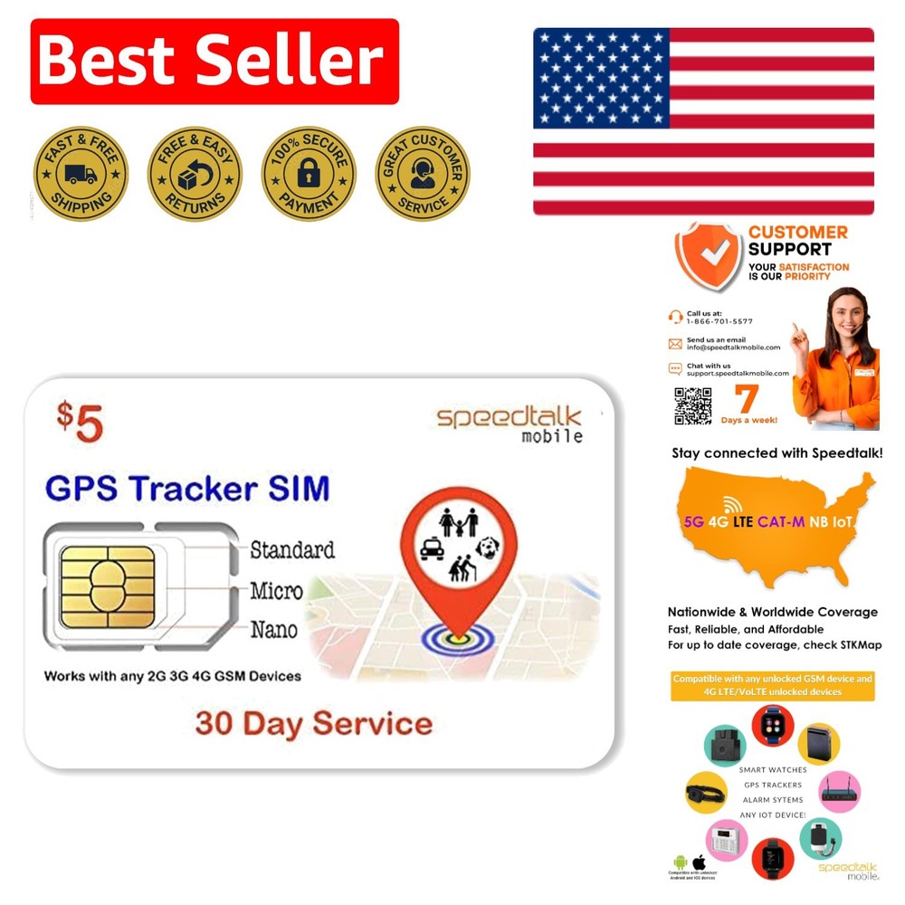 Versatile Prepaid SIM for 5G GPS Tracking: 50 mins Talk, 100 SMS, IoT Ready