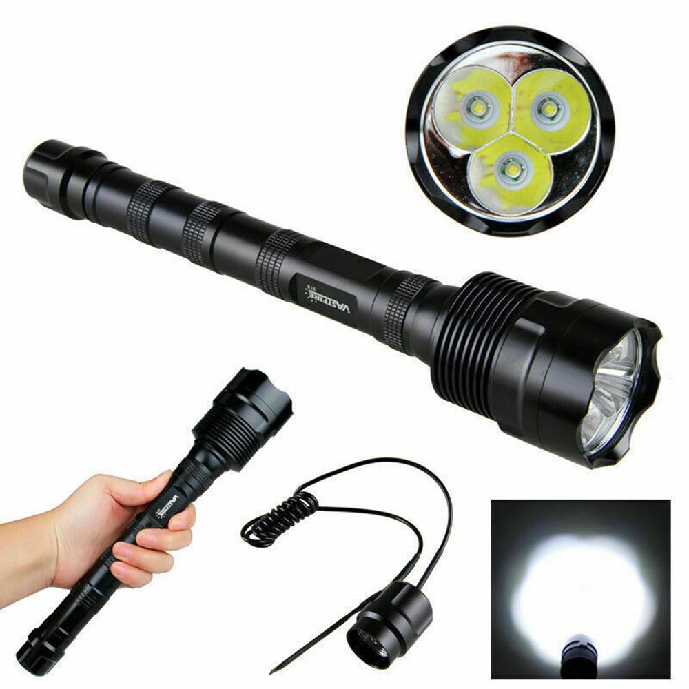 Hunting 3*LED Flashlight Torch 1-Mode Light 20mm Rail Scope Mount w/ Switch