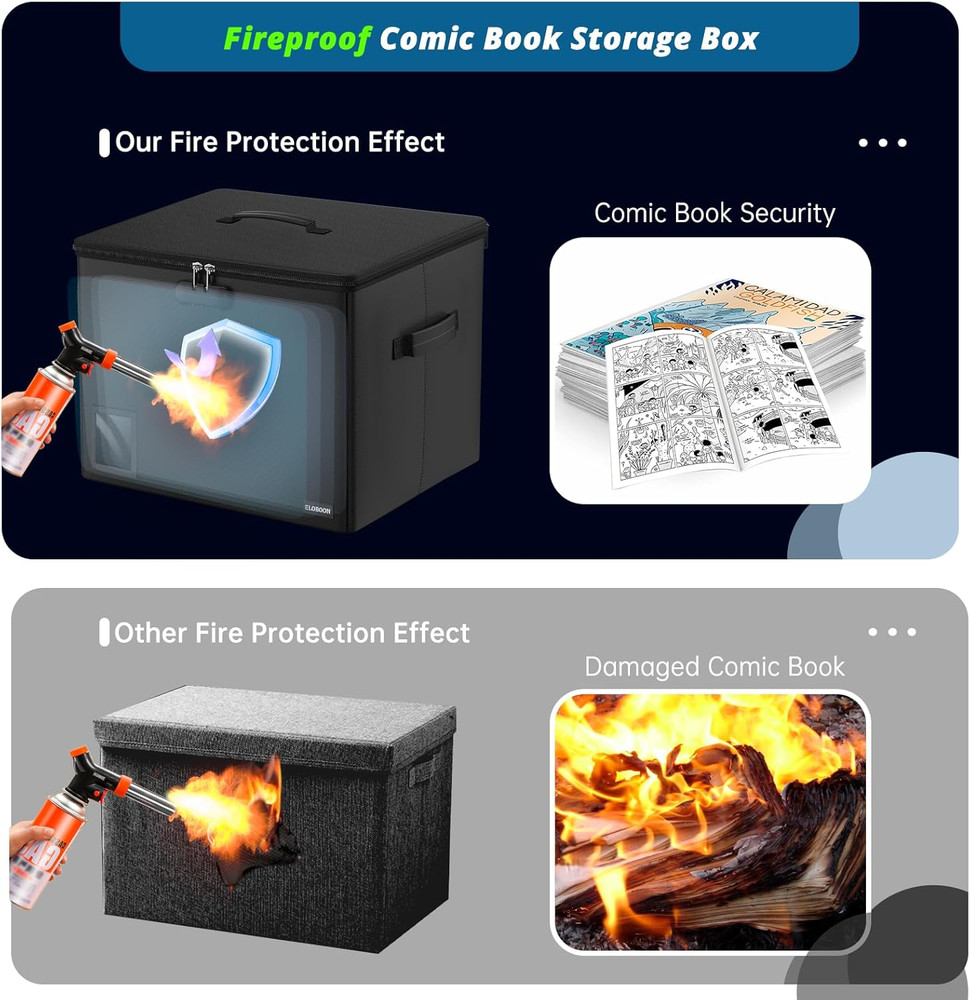 Comic Book Storage - Fireproof & Water-Resistant Stackable Box with Zipper Mesh