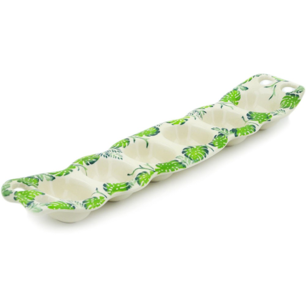 Polish Pottery Egg Server 18" Monstera Deliciosa