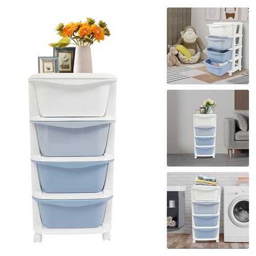 4 Tier Gradient Organizer Storage Box Blue Gradient with Wheels Pushable