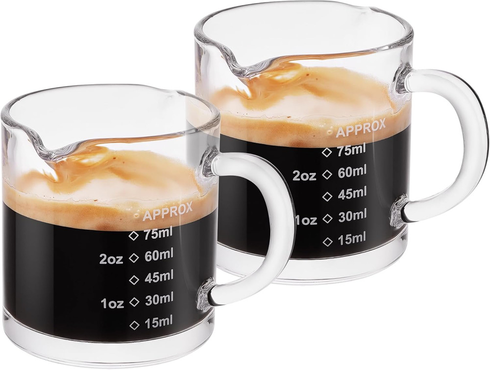 Ackers 2 Pack Measuring Cups 75ML/2.5OZ Espresso Cups with Handle Espresso Sho