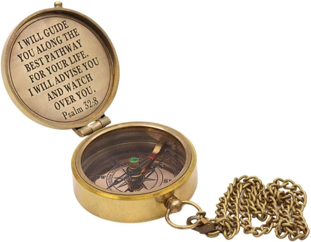 God’s Way Compass Psalm 328 Solid Brass Directional Engraved Compass Baptism ...