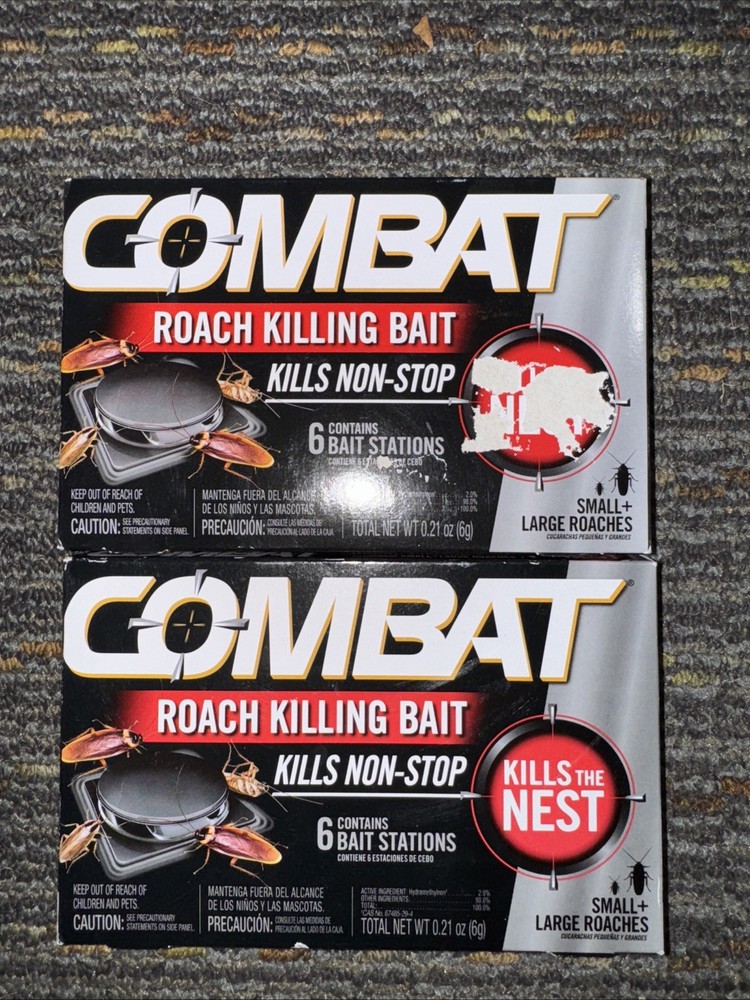 2 - Combat Roach Killing Bait Stations for Small and Large Roaches, 12 count