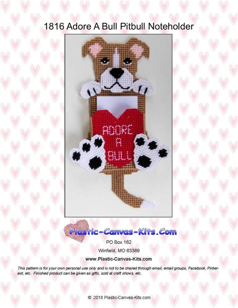 Adore a Bull Pitbull Note Holder-Plastic Canvas Pattern or Kit