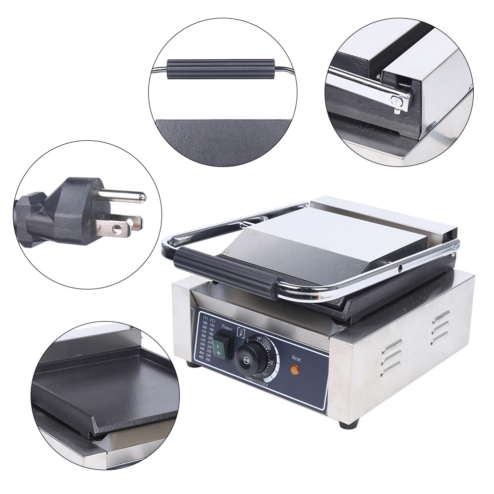 Single Panini Sandwich Press Grill Smooth Flat Surface Restaurant Cafe 1.8KW
