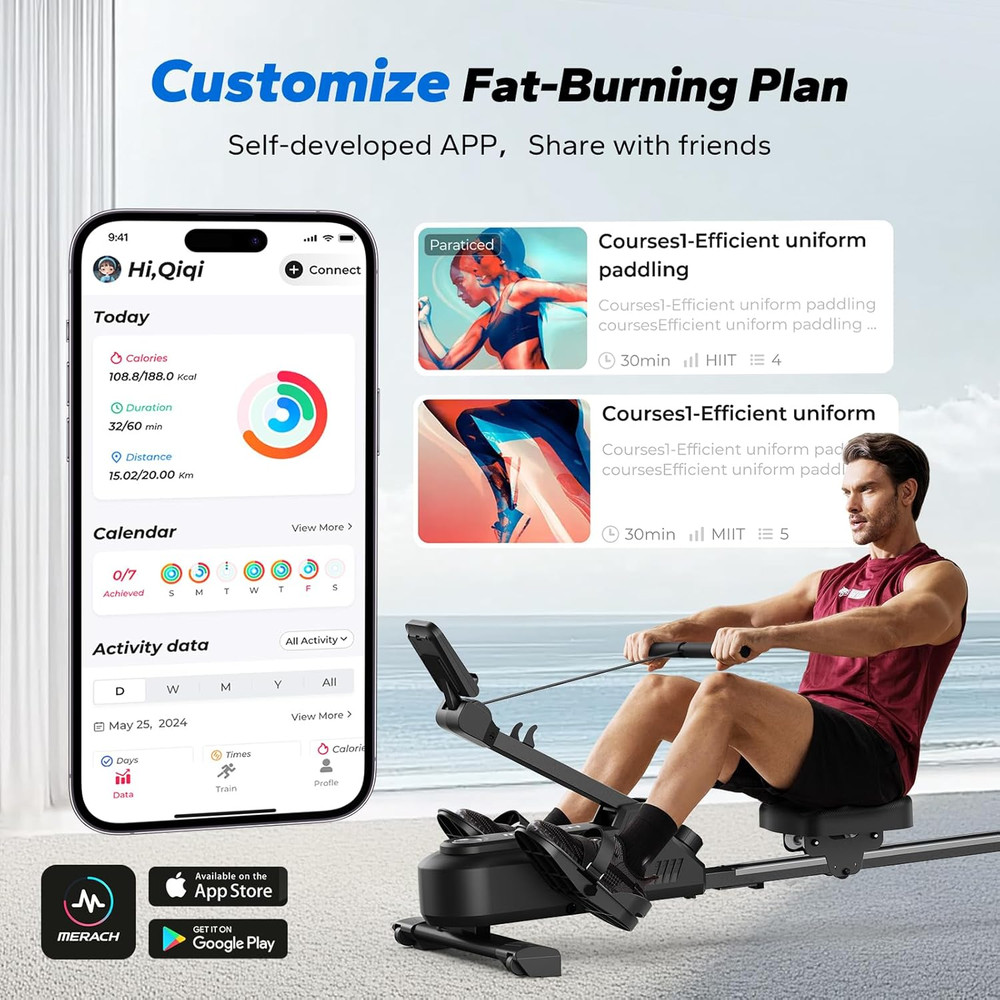 Foldable Rowing Machines for Home, Magnetic Rowing Machine with 16-Level, Compac