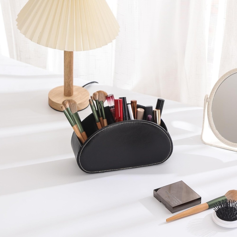 Remote Organizer, PU Leather Remote Control Holder for Bed with 5 Compartment...