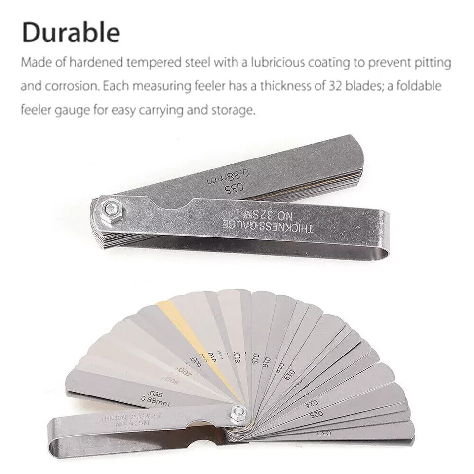 32 Blade Feeler Filler Gauge Spark Plug Gap Metric Imperial Measuring Brass Tool