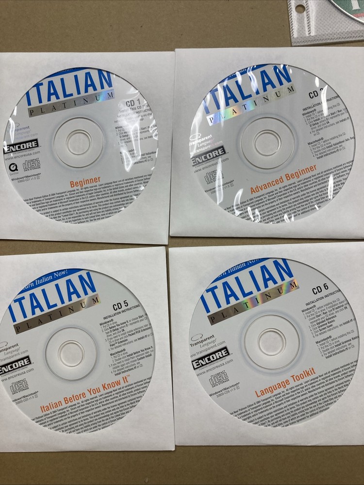 Transparent Language Learn Italian Platinum 8 + 1 CD-ROMs EUC 2004