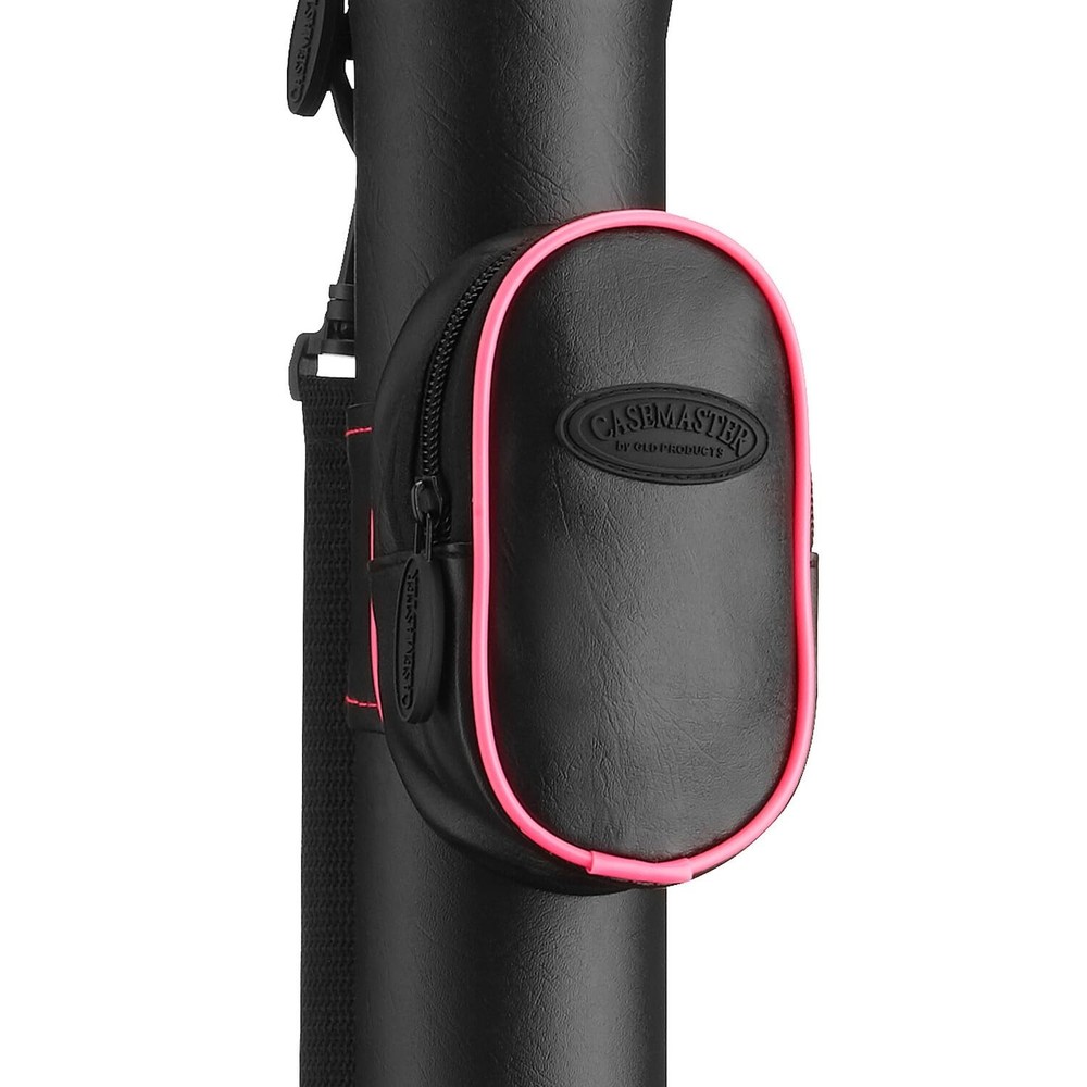 Medium Black Pink Trim Leatherette Cue Case with Storage Pockets and Strap