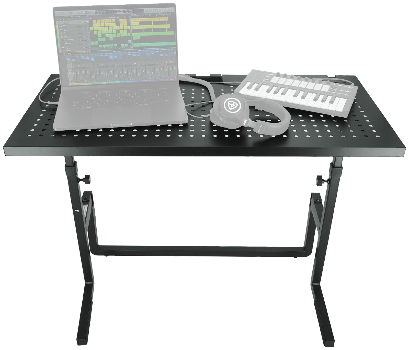Quik Lok DJ233 Foldable DJ Table Workstation w/Perforated Shelf for Ventilation